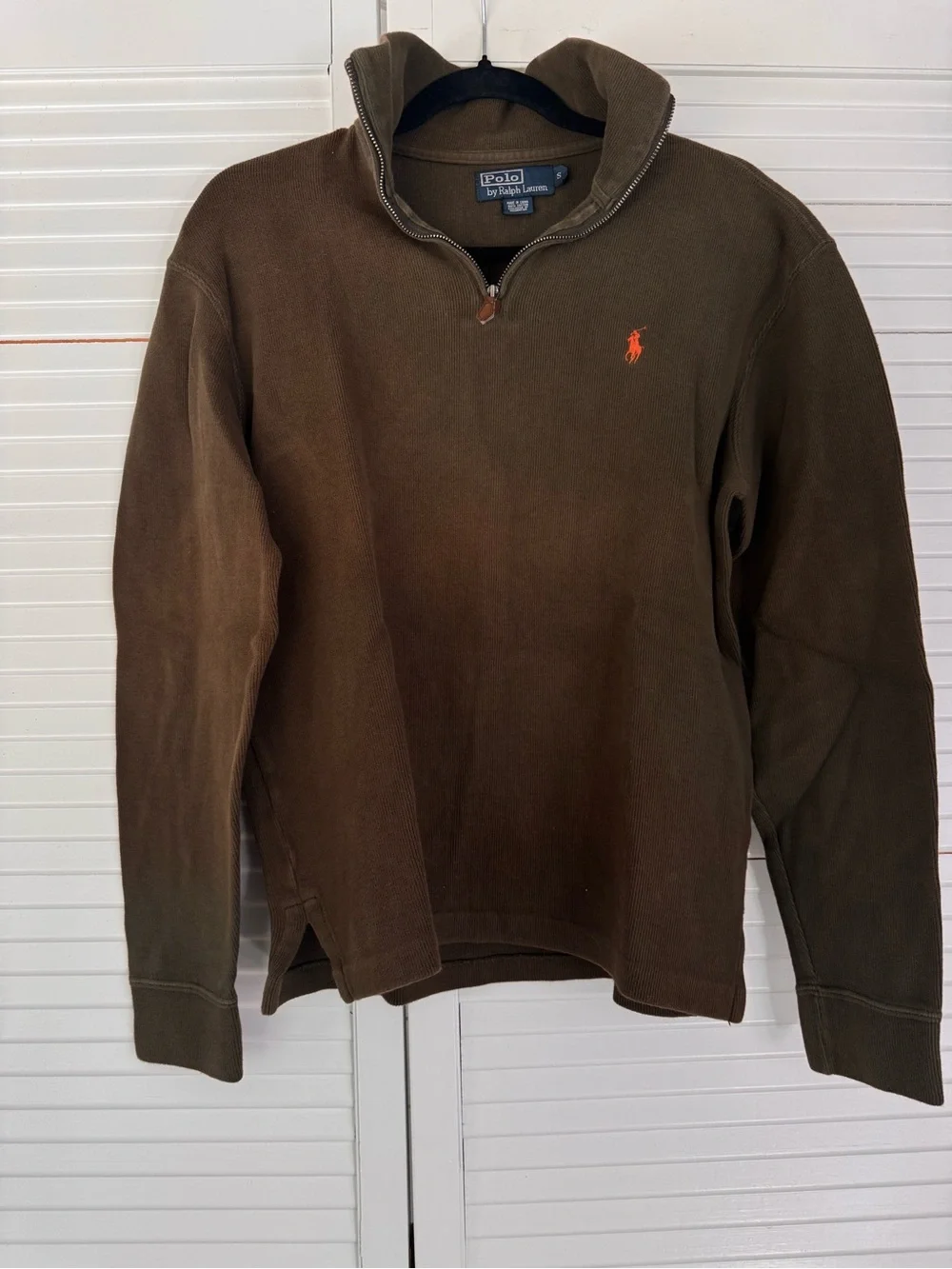 Polo Ralph Lauren Olive Green Quarter-Zip Pullover with Orange Pony 100% Cotton
